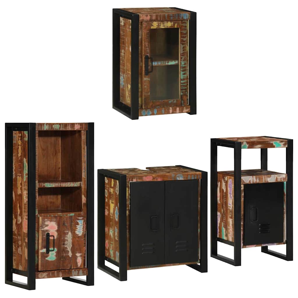 Badeværelsesmøbelsæt i solidt genvundet træ - 4 dele, flerfarvet