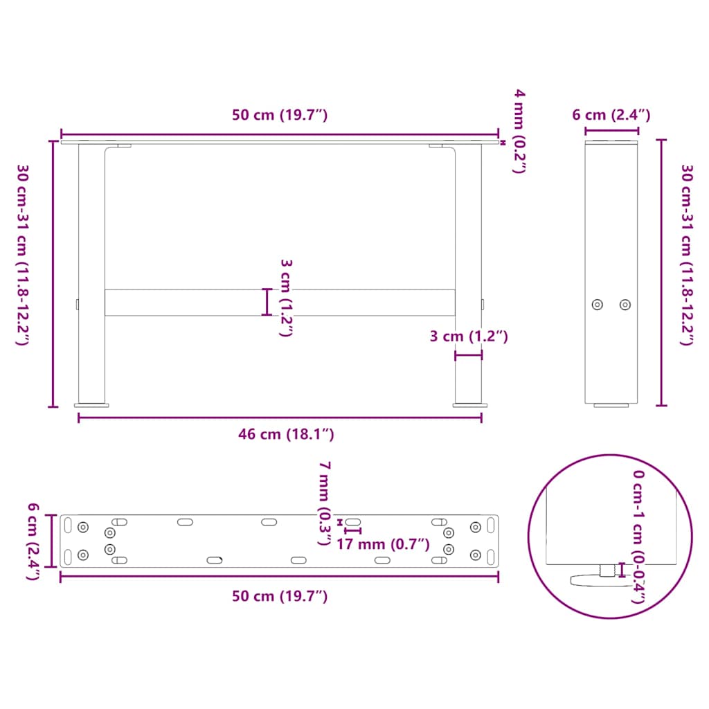 sofabordsben antracit 2 stk. 50x(30-31) cm stål