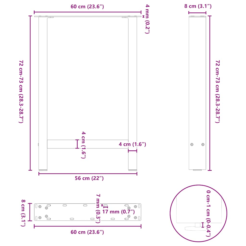 spisebordsben antracit 2 stk. 60 x (72-73) cm stål
