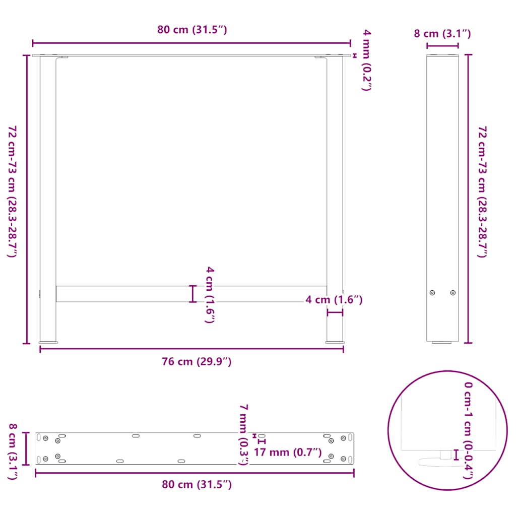 spisebordsben hvide 2 stk. 80x(72-73) cm stål