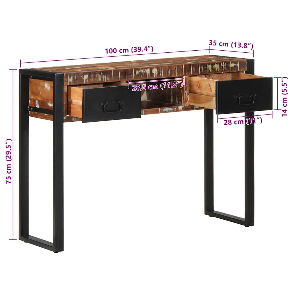 konsolbord 100x35x75 cm massivt genbrugstræ flerfarvet