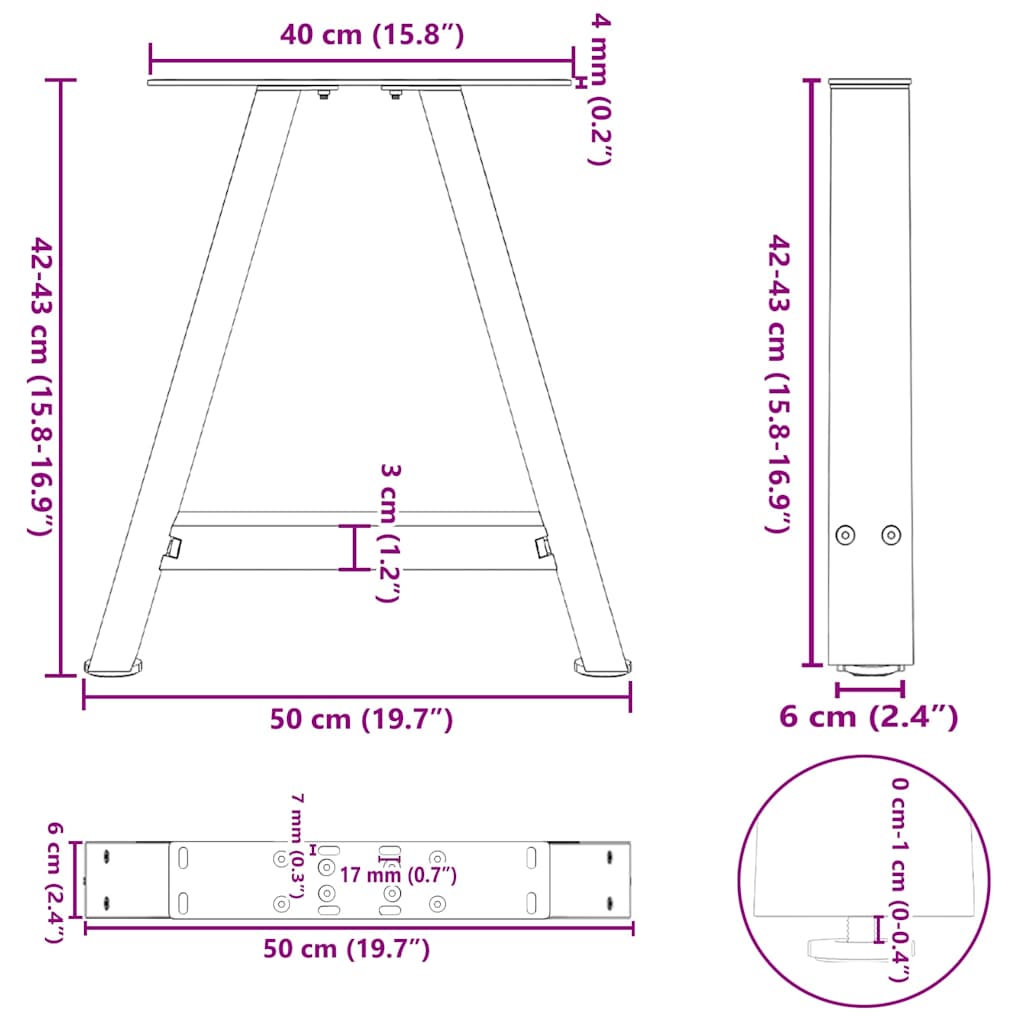 sofabordsben A-formet 2 stk. sort 50x(42-43) cm stål