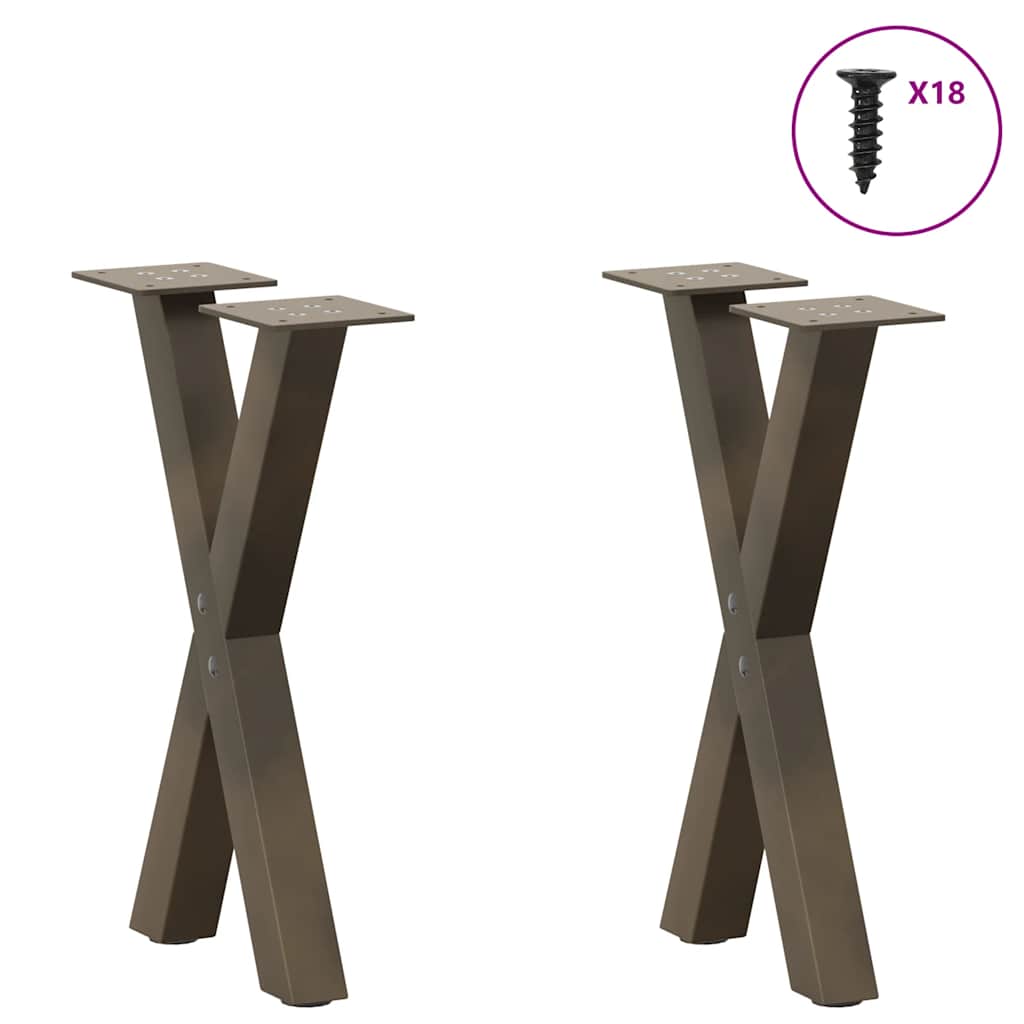 sofabordsben X-formet 2 stk. naturstål 38 x (42-43) cm stål