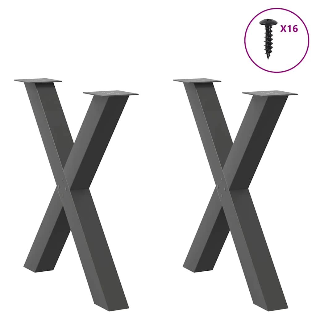 spisebordsben X-formet 2 stk. antracit 70 x (72-73) cm stål