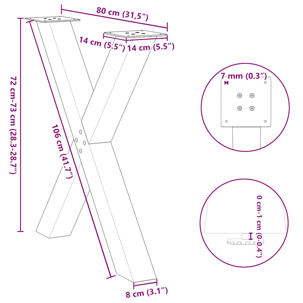 spisebordsben X-formet 3 stk. antracit 80x(72-73) cm stål
