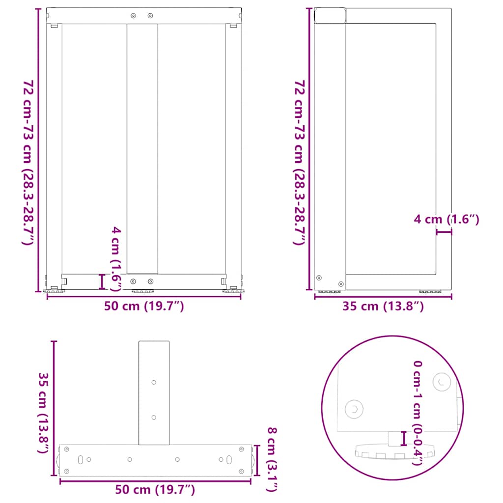 spisebordsben T-formet 2 stk. hvid 50x35x(72-73) cm stål