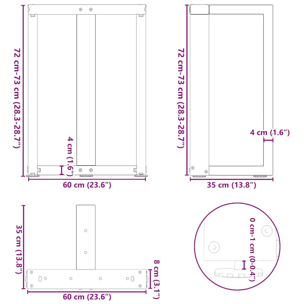 spisebordsben T-formet 2 stk. hvid 60x35x(72-73) cm stål