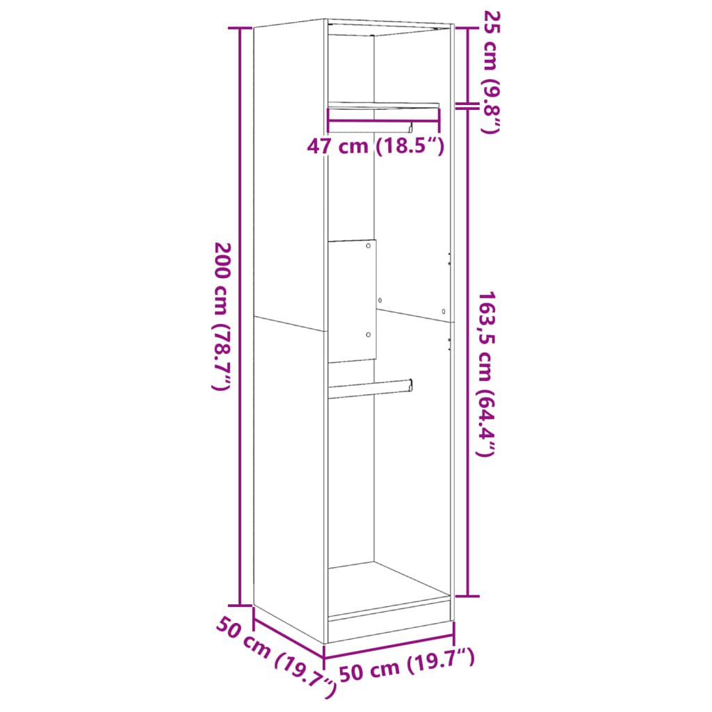 klædeskab 50x50x200 cm konstrueret træ hvid
