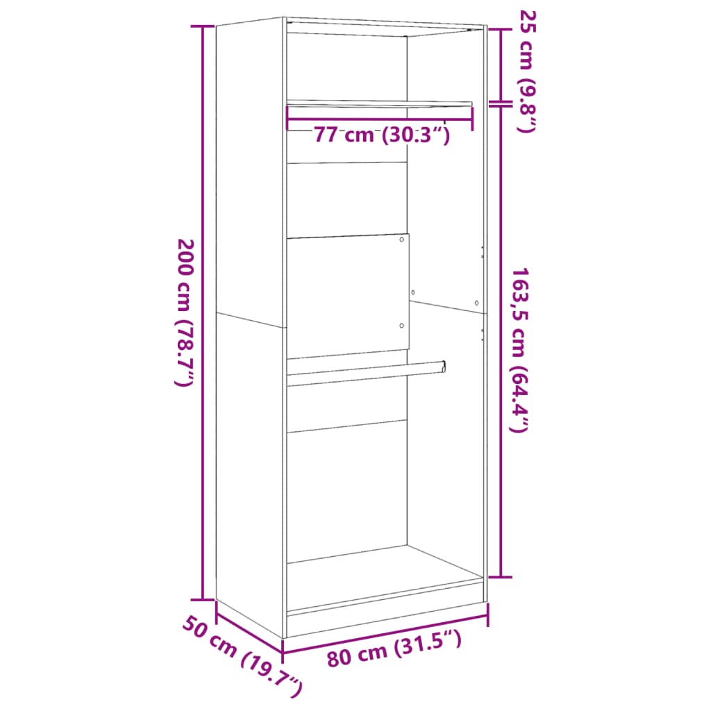 klædeskab 80x50x200 cm konstrueret træ betongrå