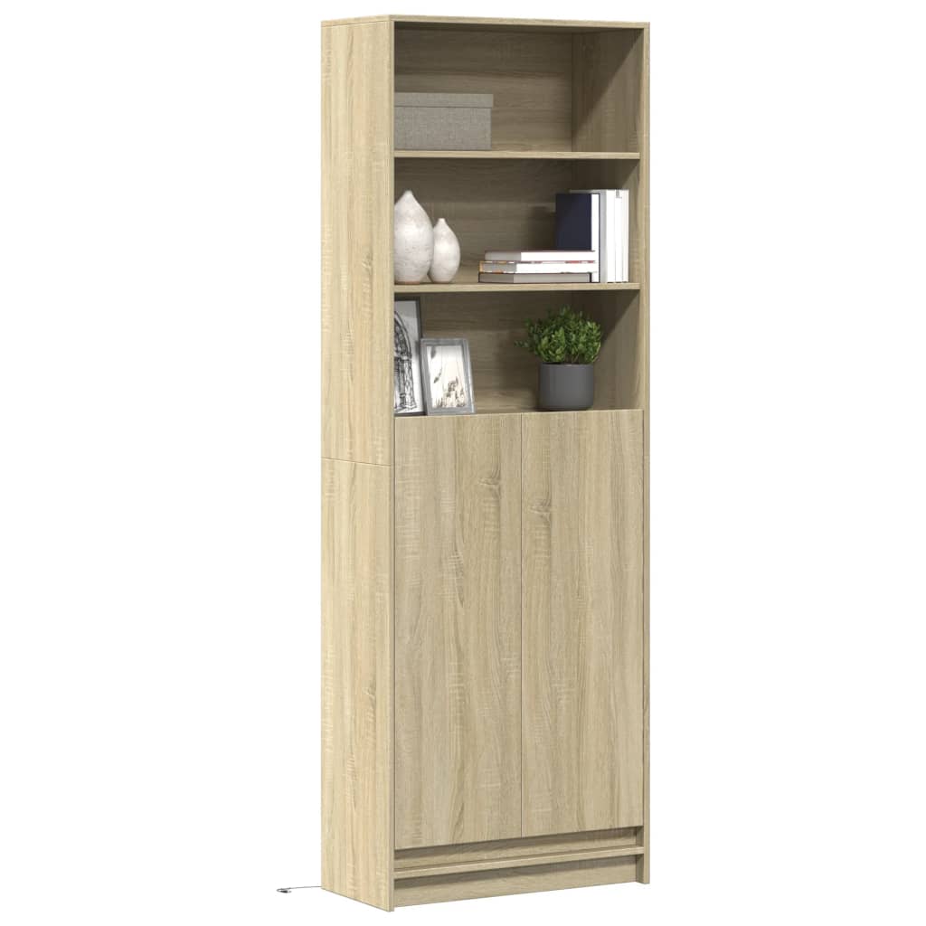 skab med LED-lys 69x32,5x200 cm konstrueret træ sonoma-eg
