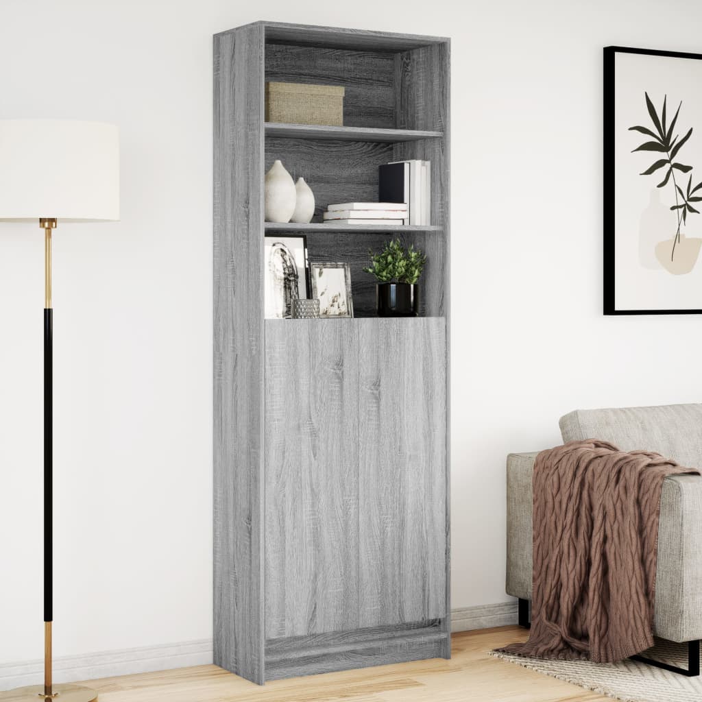 skab med LED-lys 69x32,5x200 cm konstrueret træ grå sonoma-eg