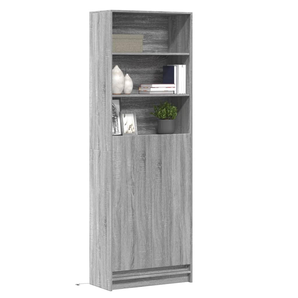 skab med LED-lys 69x32,5x200 cm konstrueret træ grå sonoma-eg