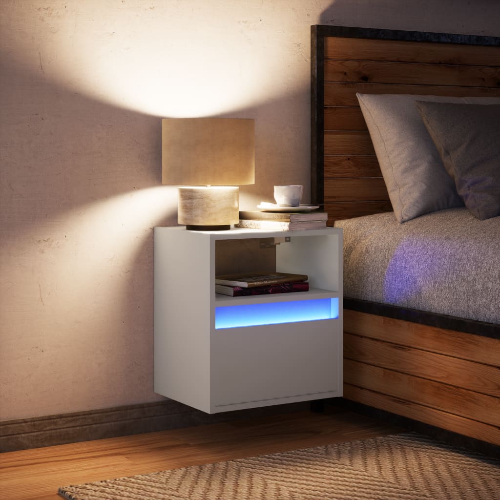 væghængt sengebord med LED-lys hvid