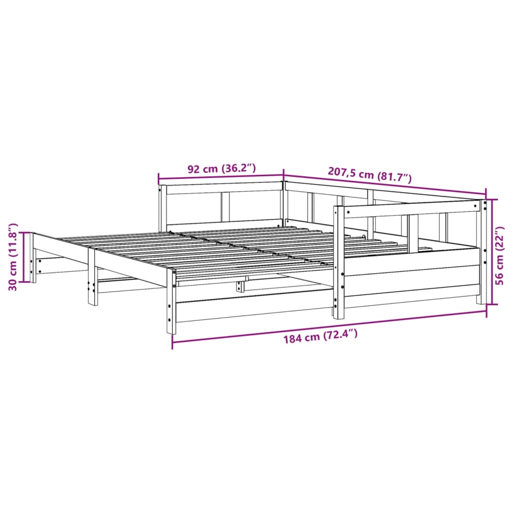 daybed uden madras 90x200 cm massivt fyrretræ hvid