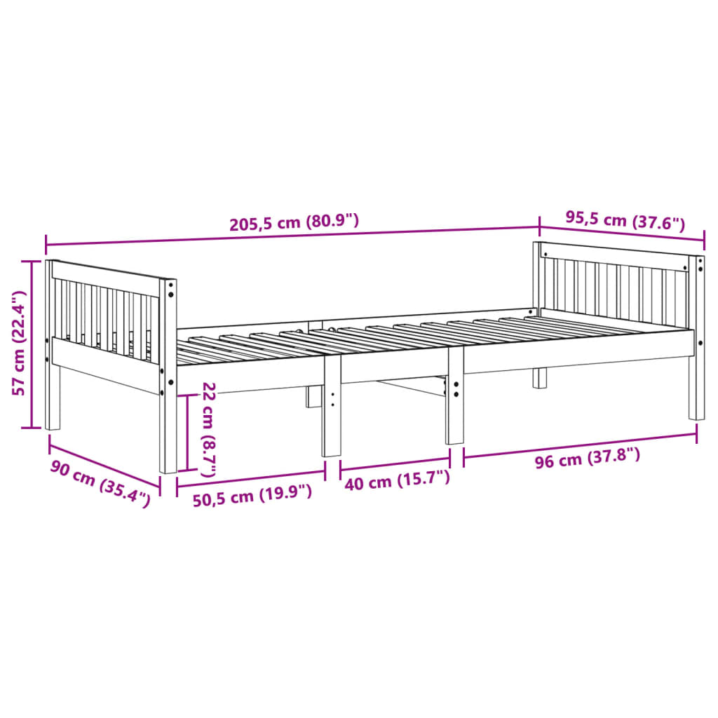 juniorseng uden madras 90x200 cm massivt fyrretræ hvid