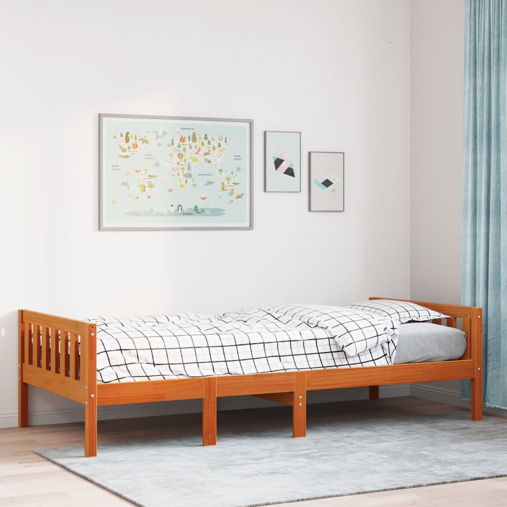 juniorseng uden madras 90x200 cm massivt fyr gyldenbrun