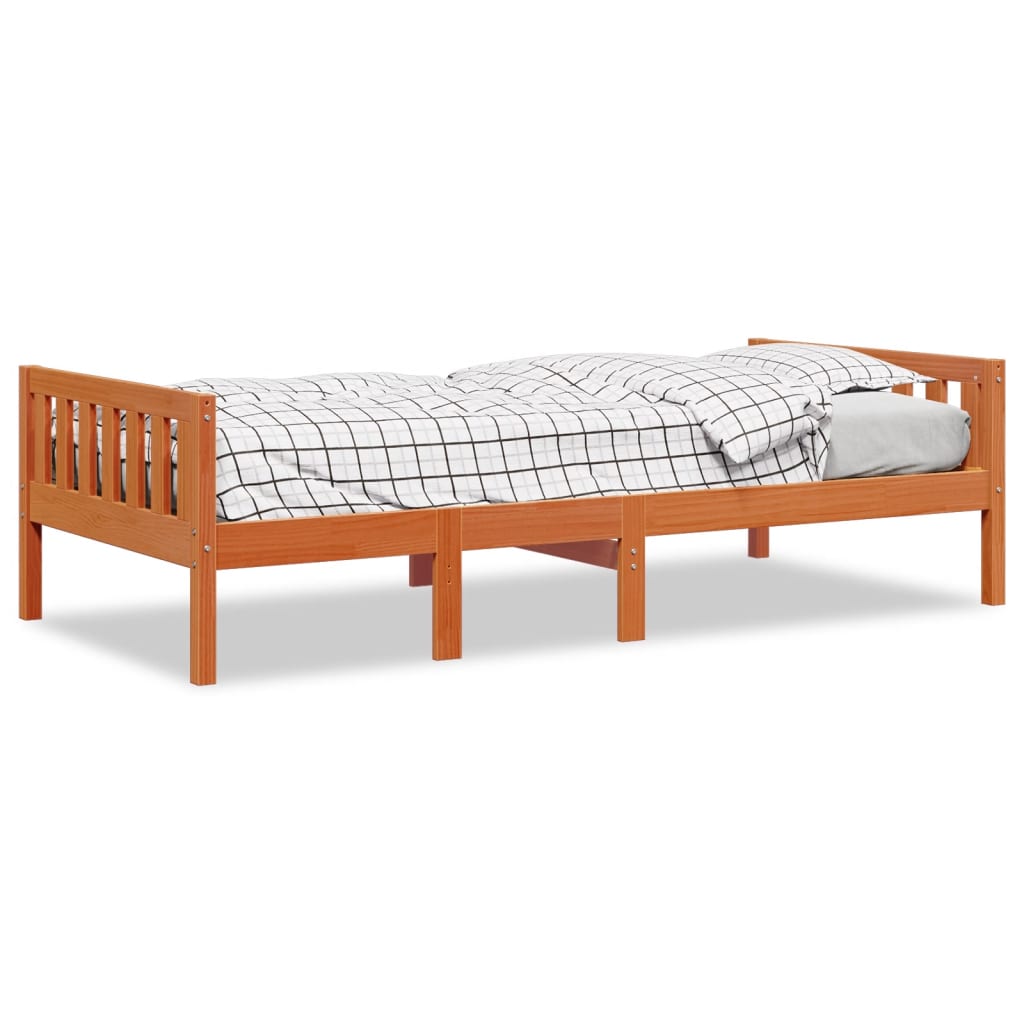 juniorseng uden madras 90x190 cm massivt fyrretræ gyldenbrun