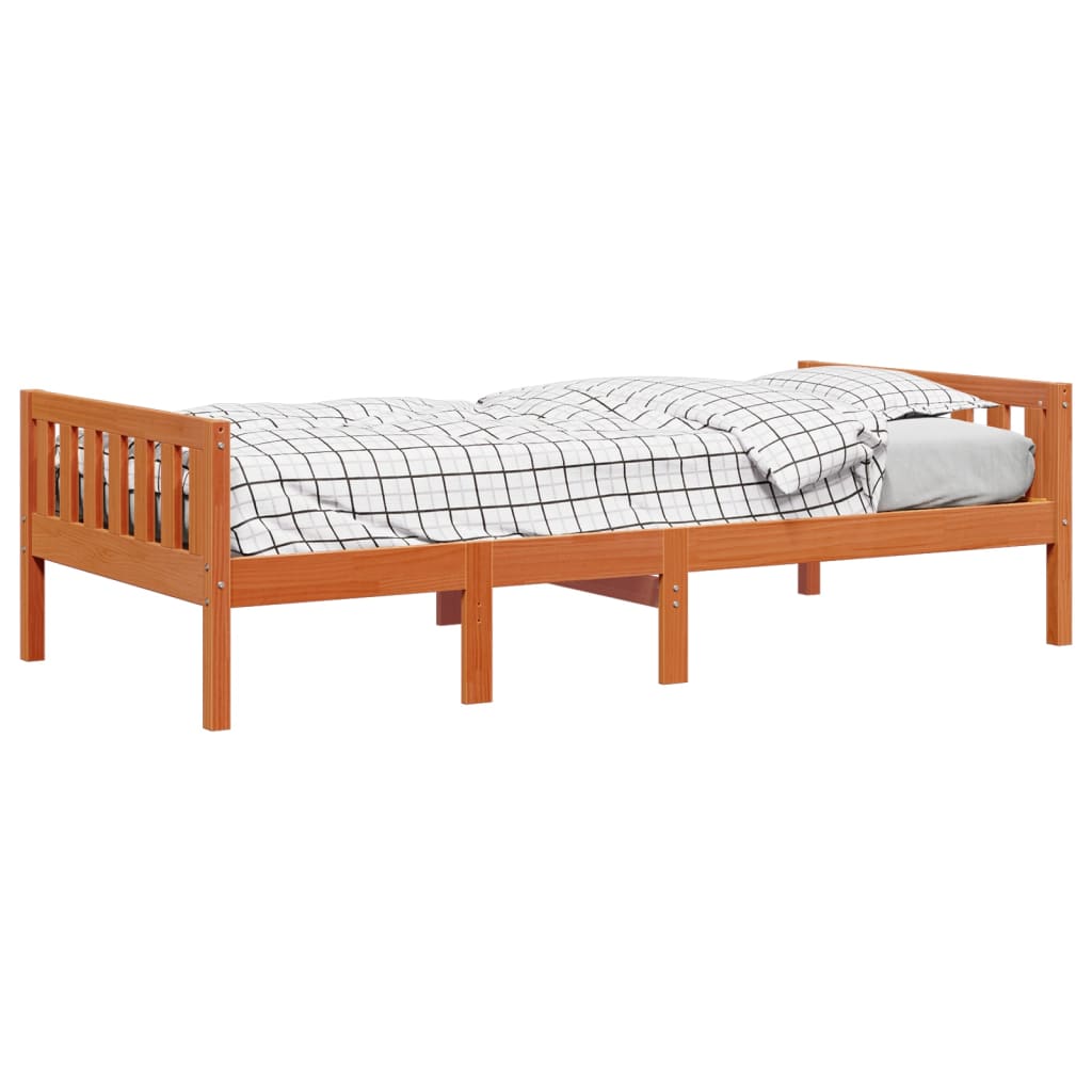 juniorseng uden madras 90x190 cm massivt fyrretræ gyldenbrun