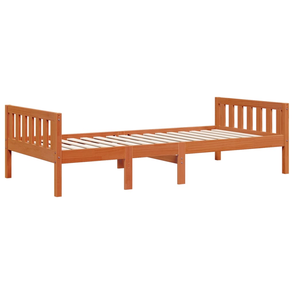 juniorseng uden madras 75x190 cm massivt fyrretræ gyldenbrun