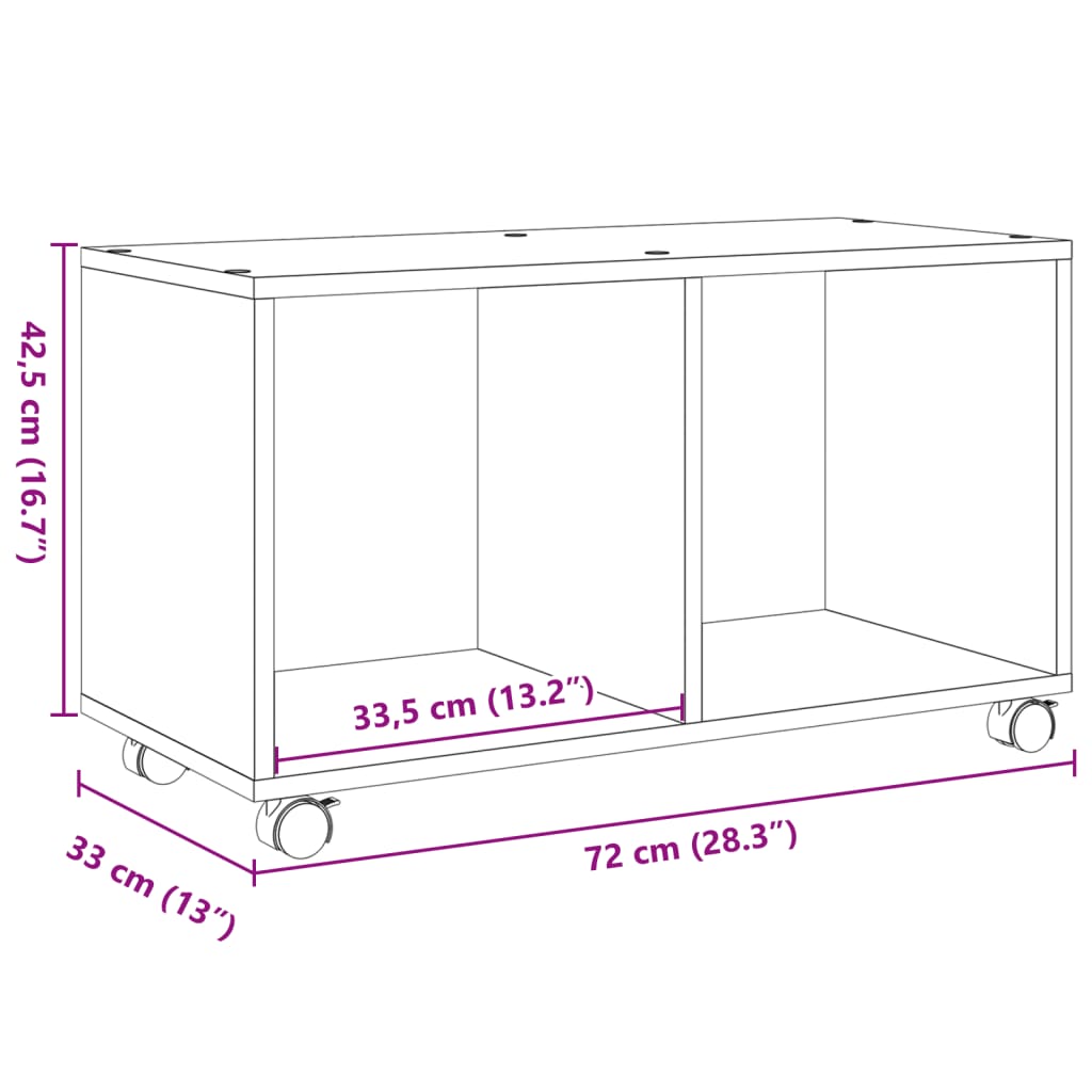 rullebord 72x33x42,5 cm konstrueret træ hvid