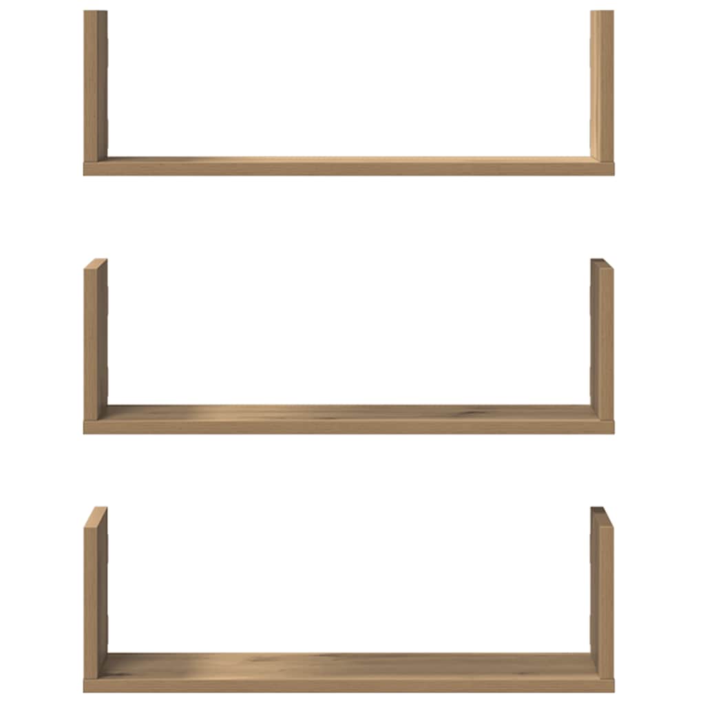 væghylder 3 stk. 58x18x18 cm konstrueret træ egetræsfarve
