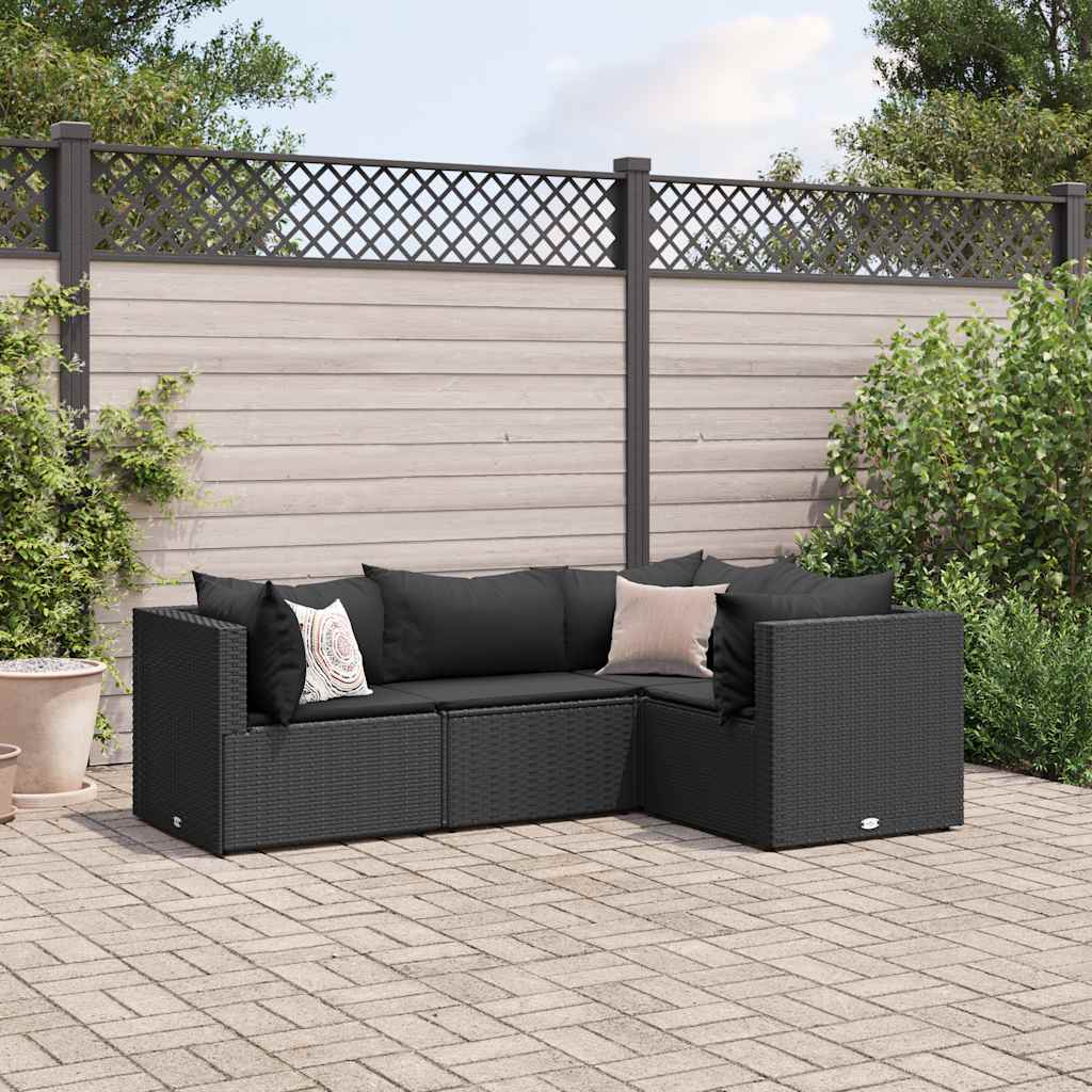 loungesæt til haven 4 dele med hynder polyrattan sort