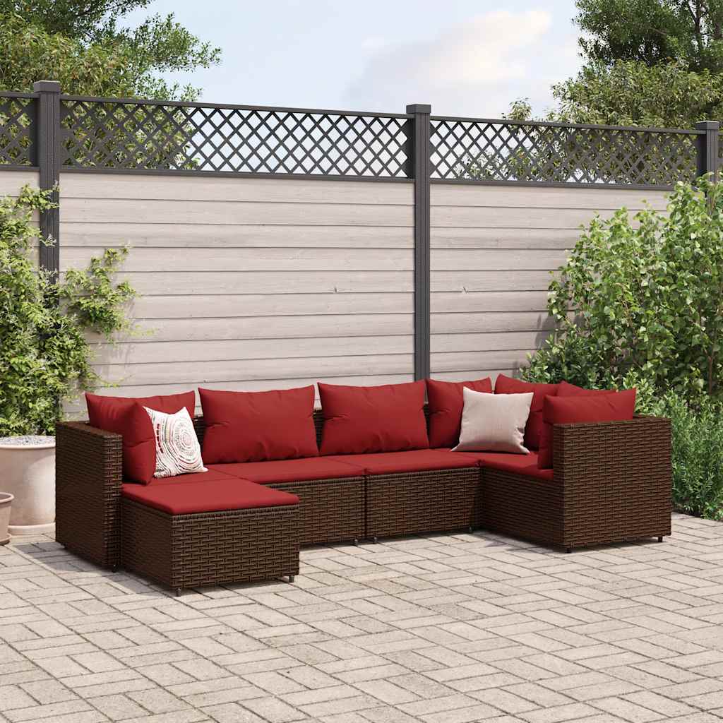 loungesæt til haven 6 dele med hynder polyrattan brun