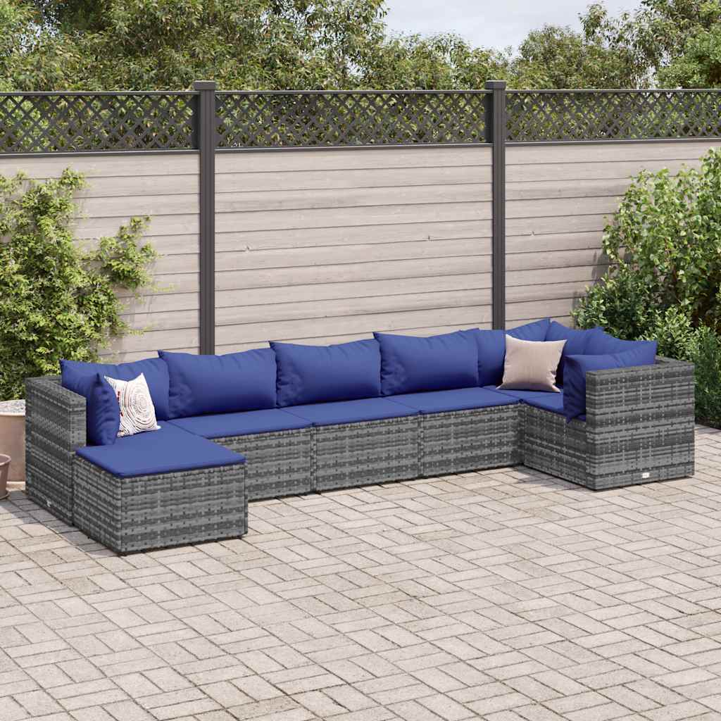 loungesæt til haven 7 dele med hynder polyrattan grå