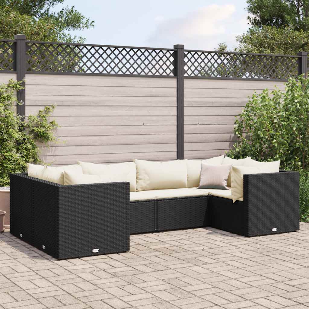 loungesæt til haven 6 dele med hynder polyrattan sort