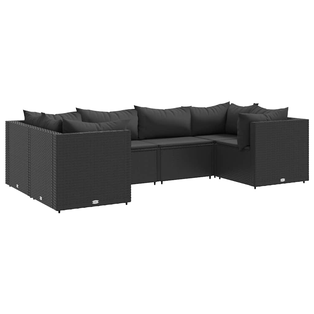 loungesæt til haven 6 dele med hynder polyrattan sort