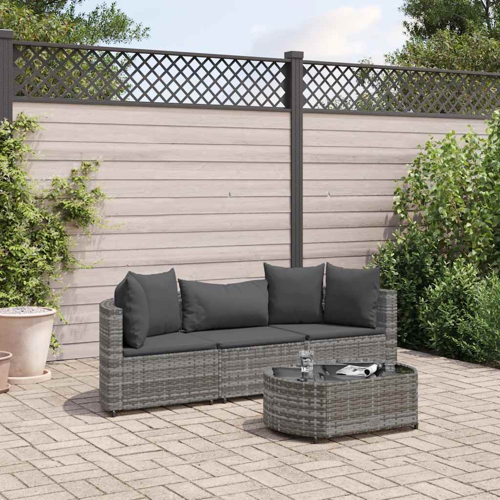 sofasæt til haven 4 dele med hynder polyrattan grå