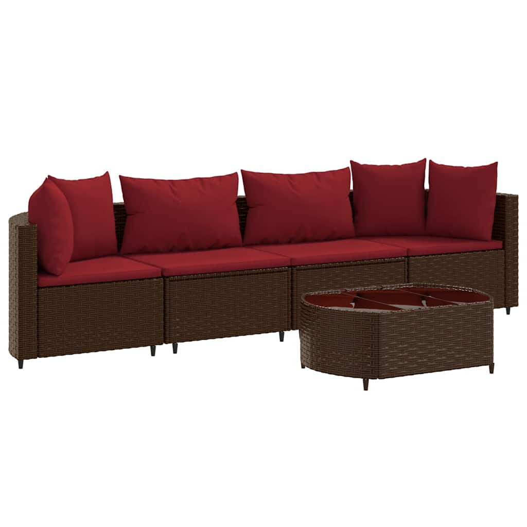 sofasæt til haven 5 dele med hynder polyrattan brun