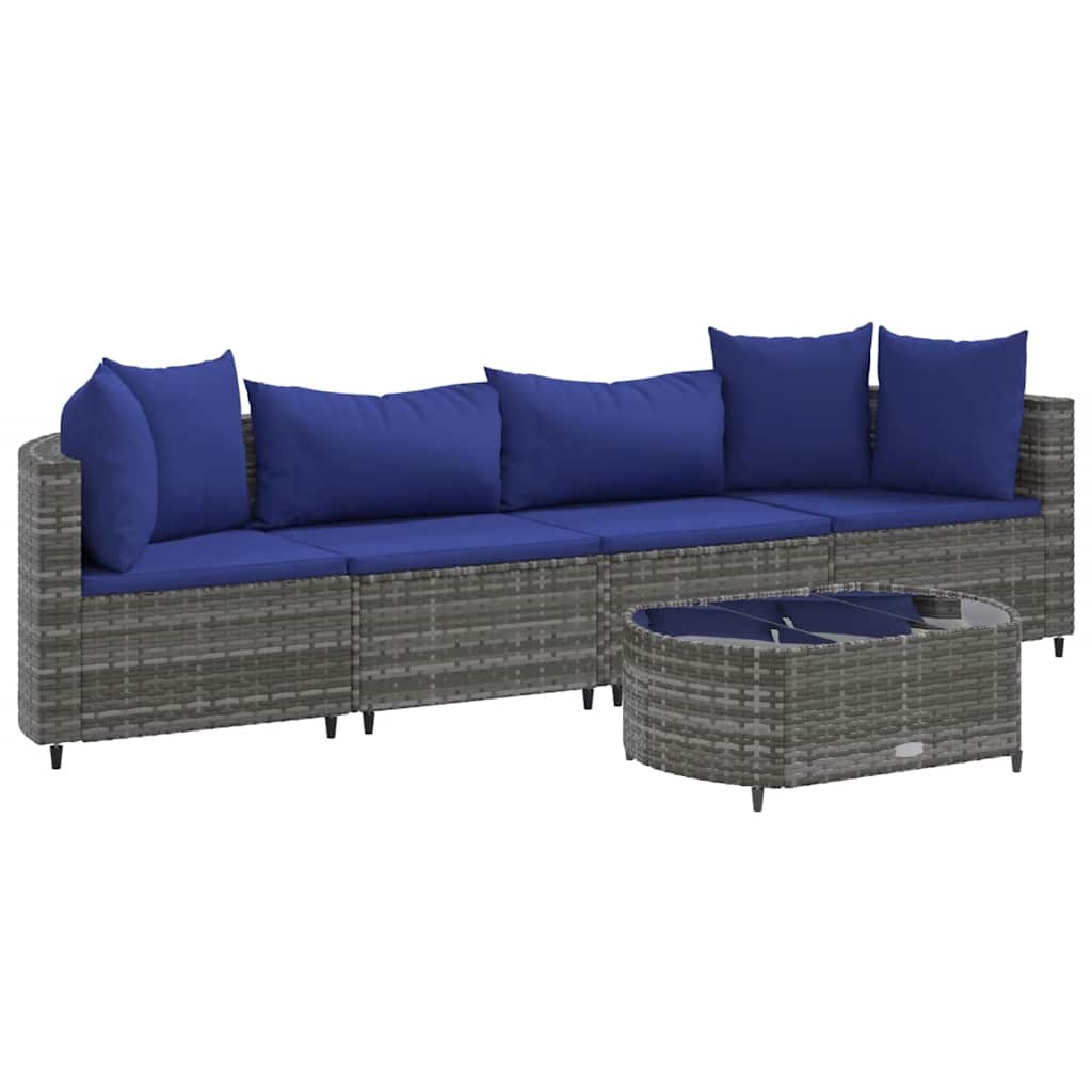 sofasæt 5 dele med hynder polyrattan grå