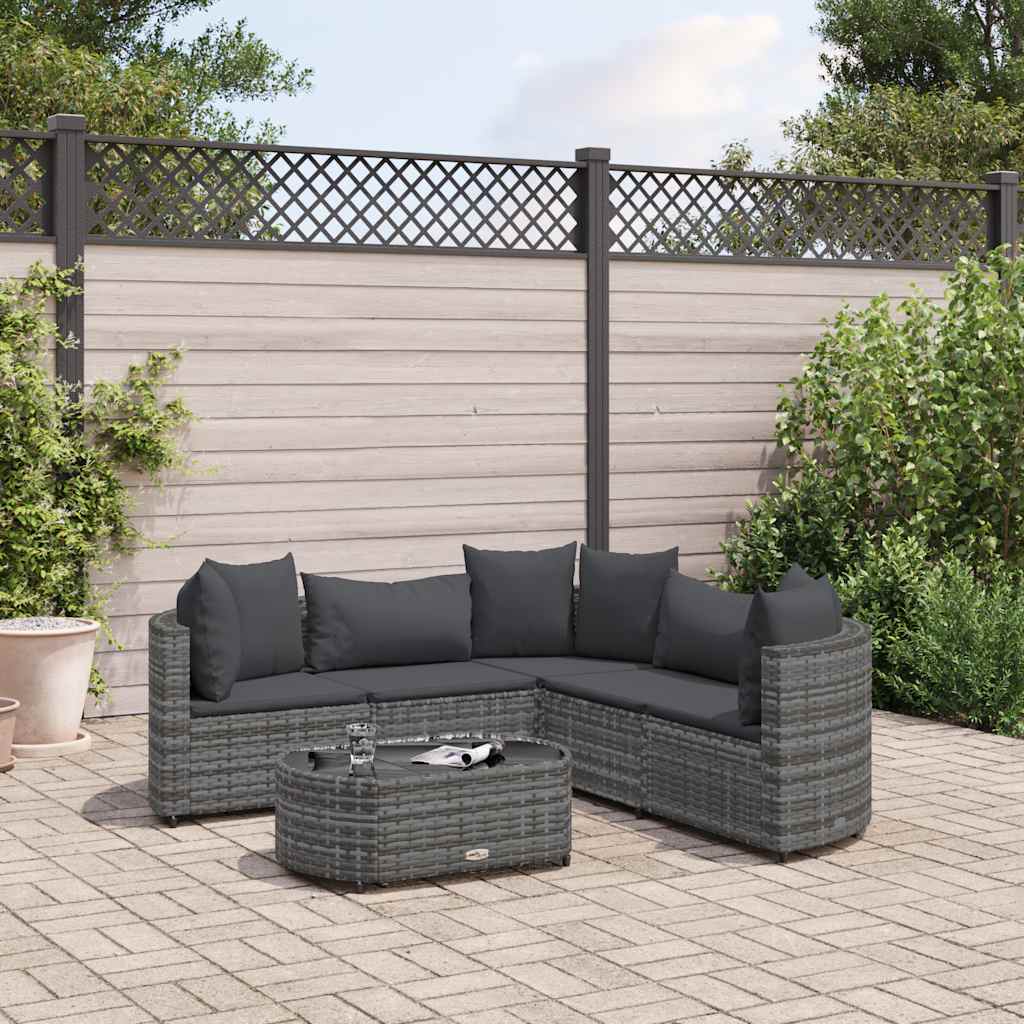 sofasæt til haven 6 dele med hynder polyrattan grå