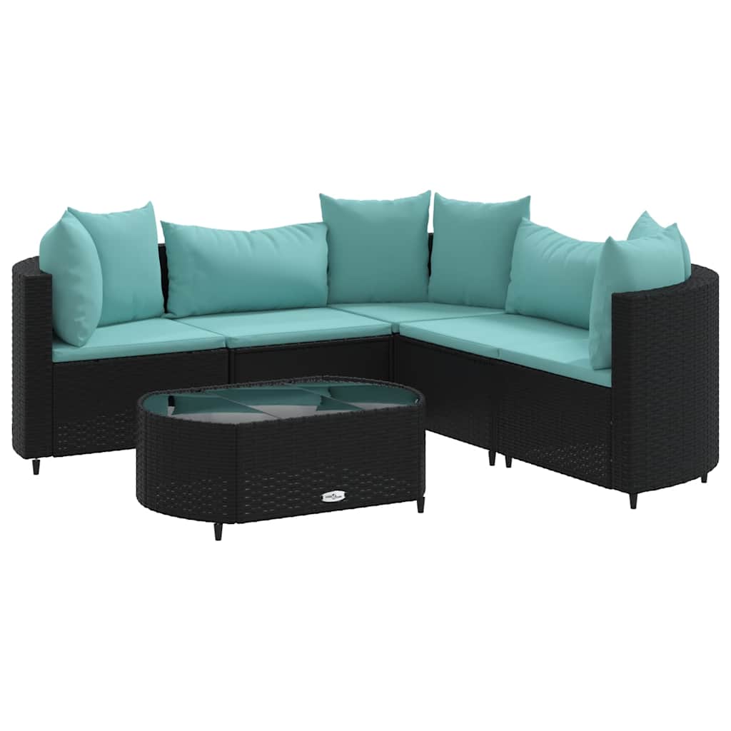 sofasæt til haven 6 dele med hynder polyrattan sort