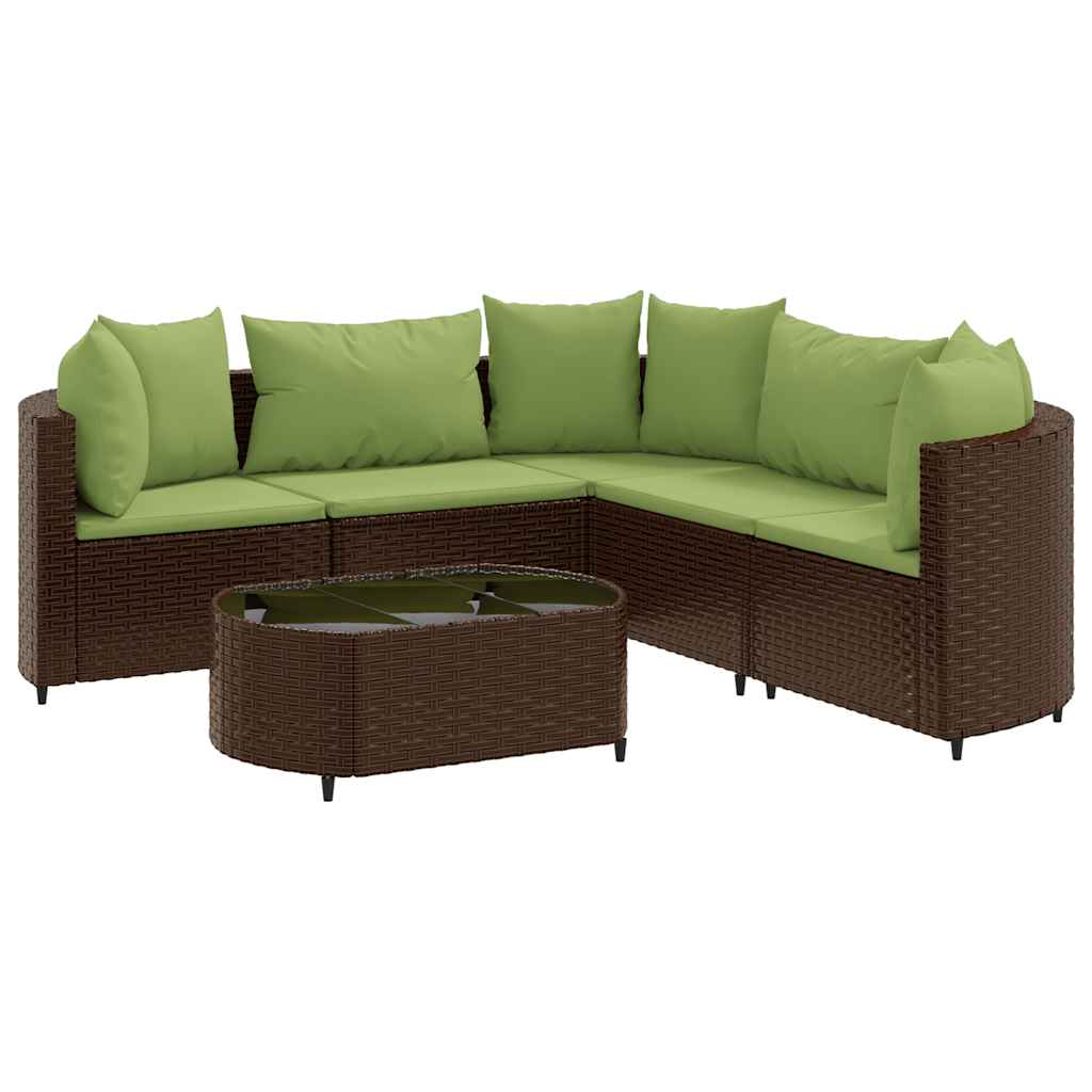 sofasæt til haven 6 dele med hynder polyrattan brun