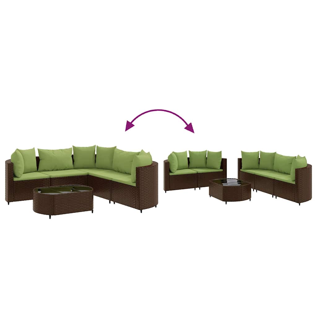 sofasæt til haven 6 dele med hynder polyrattan brun