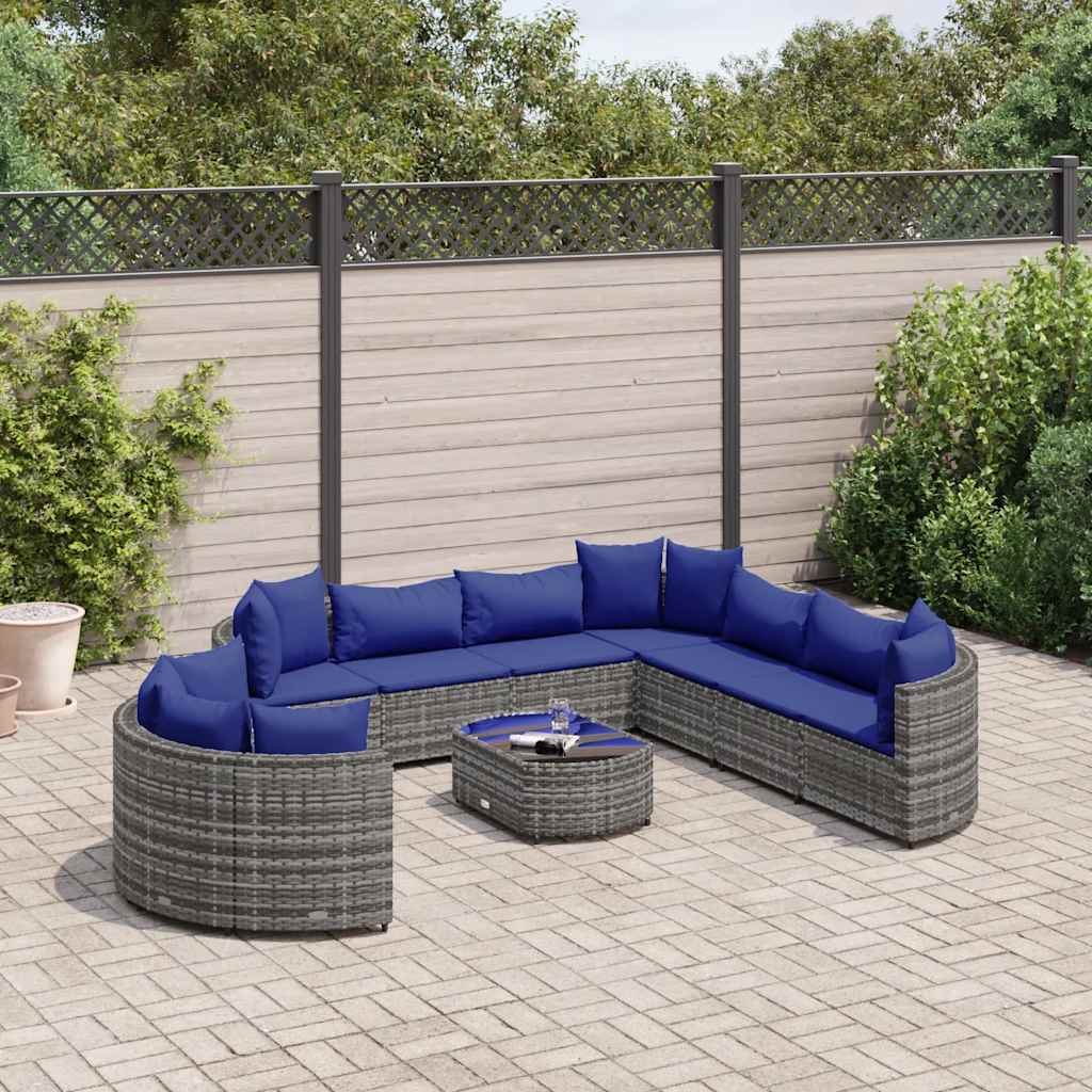 sofasæt til haven 10 dele med hynder polyrattan grå