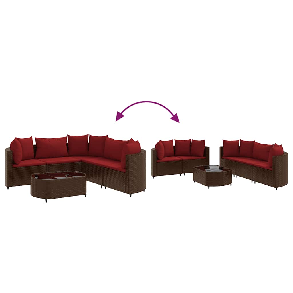 sofasæt til haven 6 dele med hynder polyrattan brun