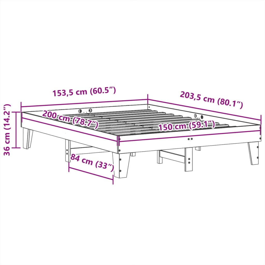 sengeramme uden madras 150x200 cm massivt fyrretræ hvid