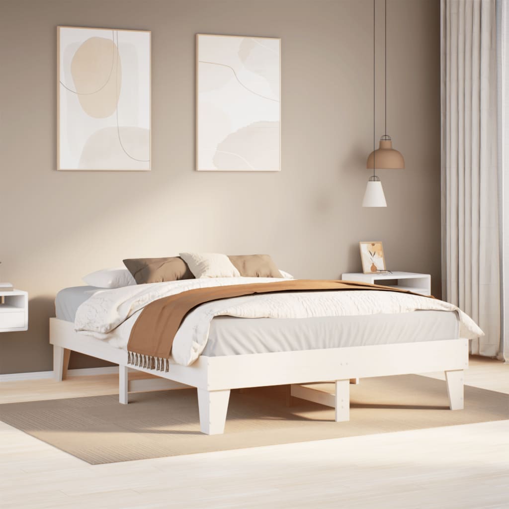 sengeramme uden madras 140x190 cm massivt fyrretræ hvid