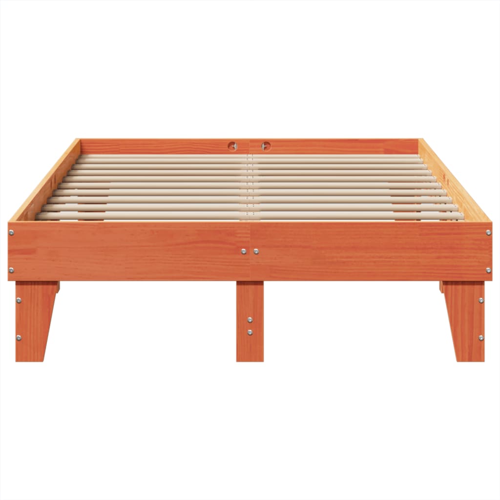 sengeramme uden madras 135x190 cm massivt fyrretræ brun