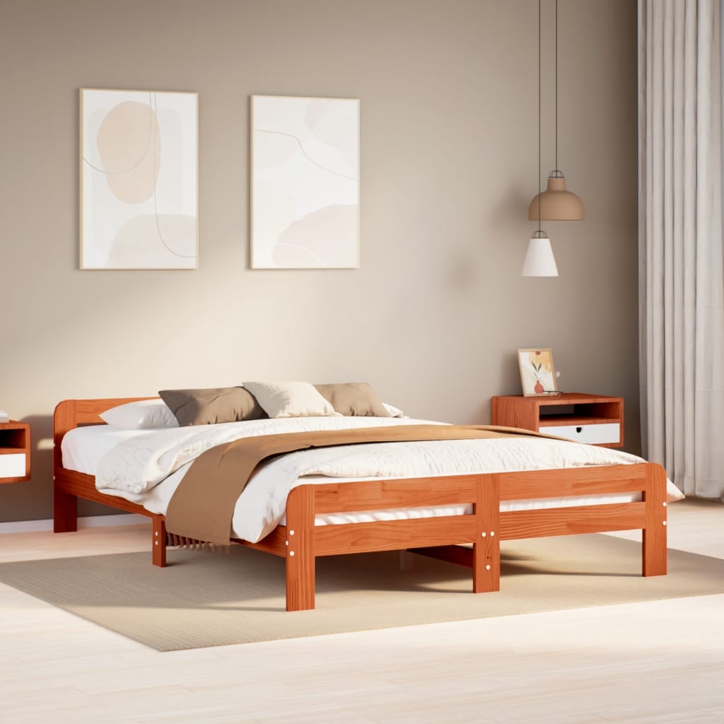 sengeramme uden madras 160x200 cm massivt fyrretræ gyldenbrun