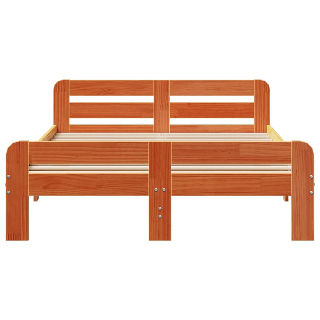 sengeramme uden madras 135x190 cm massivt fyrretræ brun