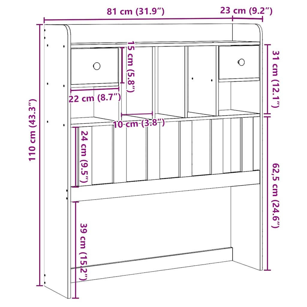 sengegavl med opbevaring 75 cm massivt fyrretræ hvid