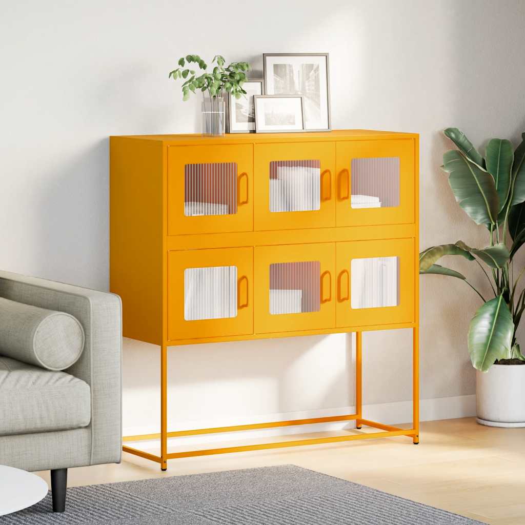 skænk 100,5x39x107 cm koldvalset stål sennepsgul