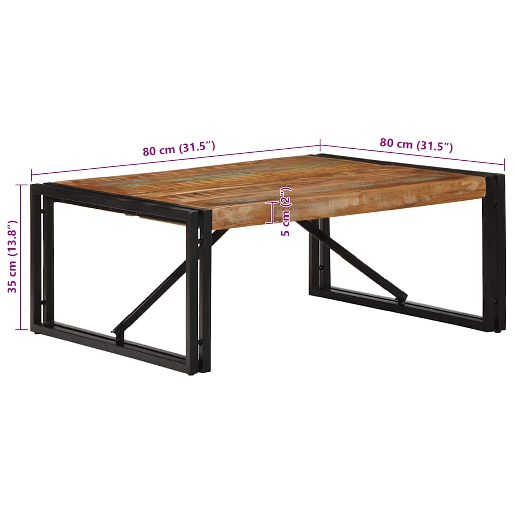 sofabord 80x80x35 cm massivt genbrugstræ flerfarvet