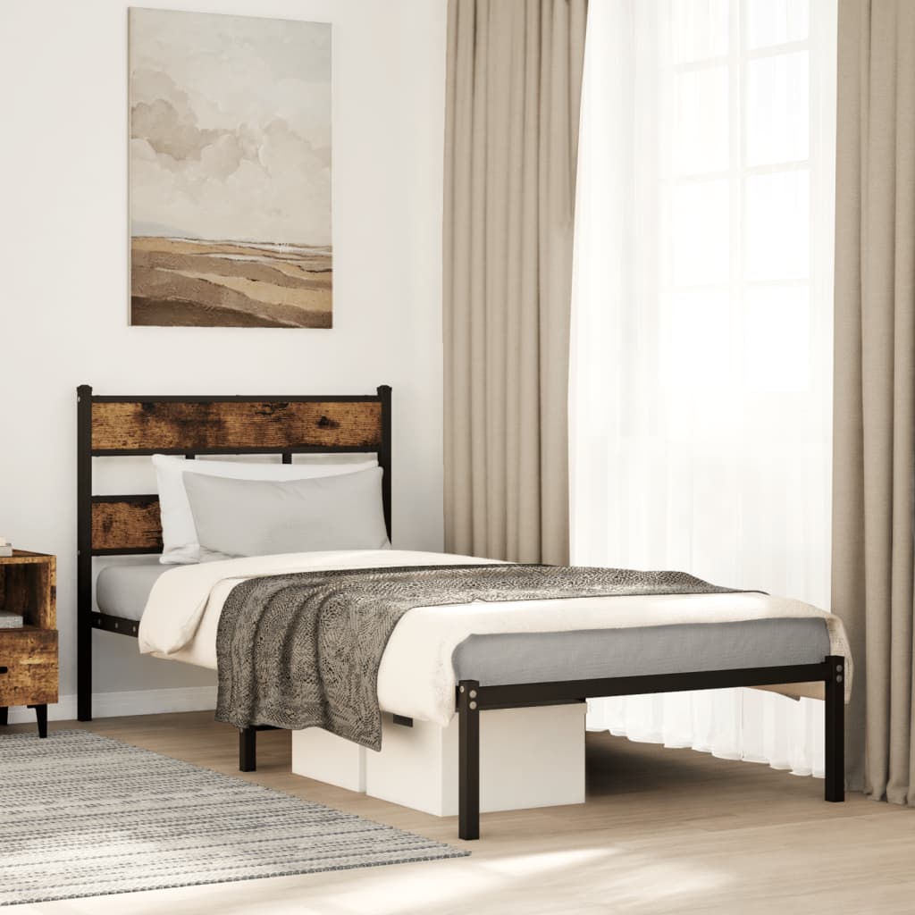 sengeramme uden madras 75x190 cm metal røget egetræsfarve