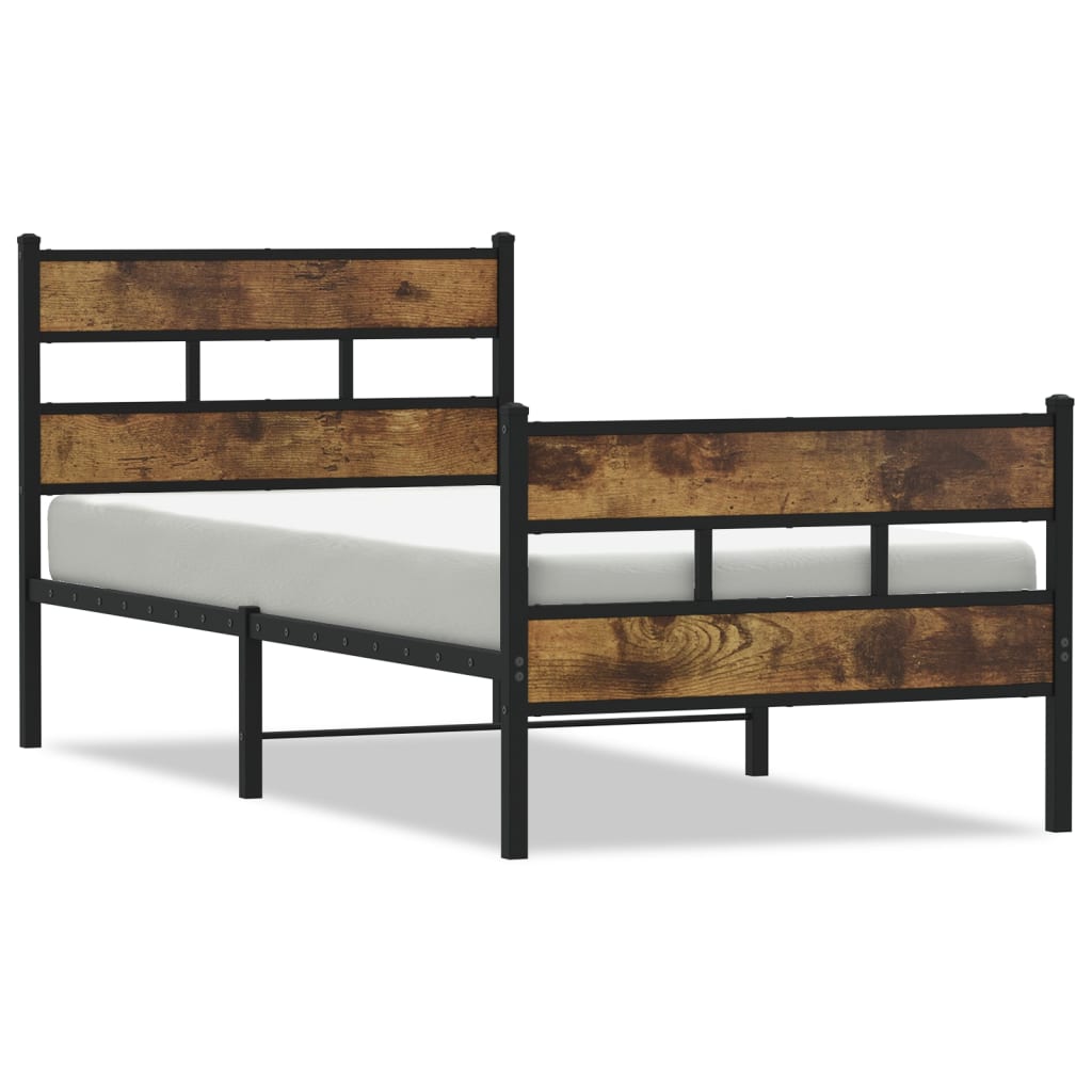 sengeramme uden madras 90x200 cm metal røget egetræsfarve
