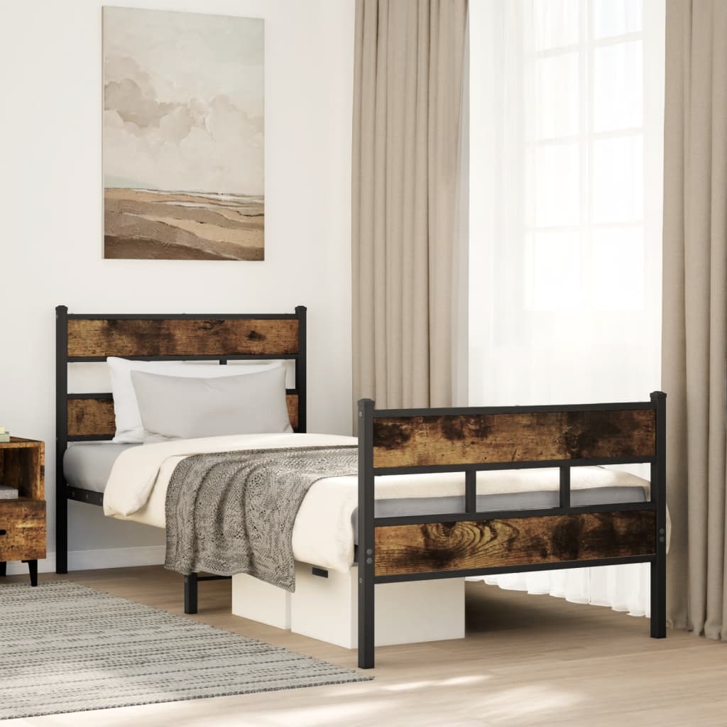 sengeramme uden madras 90x200 cm metal røget egetræsfarve